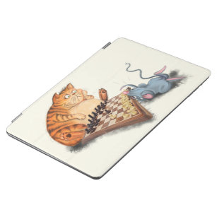 Cat and Mouse Playing Chess Cartoon Drawing Funny  iPad Air Cover
