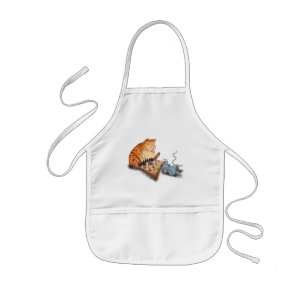 Cat and Mouse Playing Chess Cartoon Drawing Funny  Kids' Apron