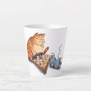 Cat and Mouse Playing Chess Cartoon Drawing Funny  Latte Mug