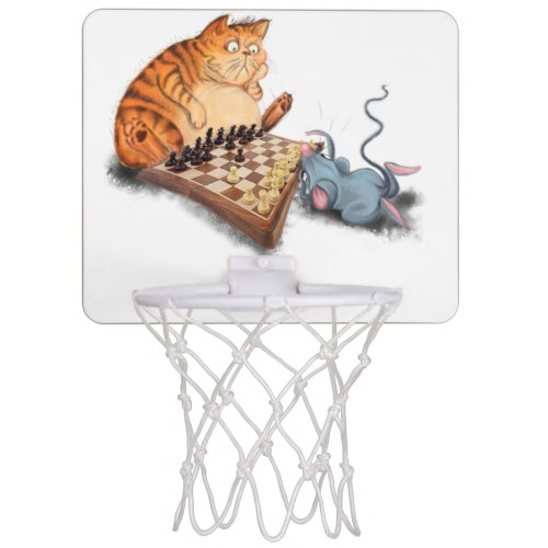 Cat and Mouse Playing Chess Cartoon Drawing Funny  Mini Basketball Hoop