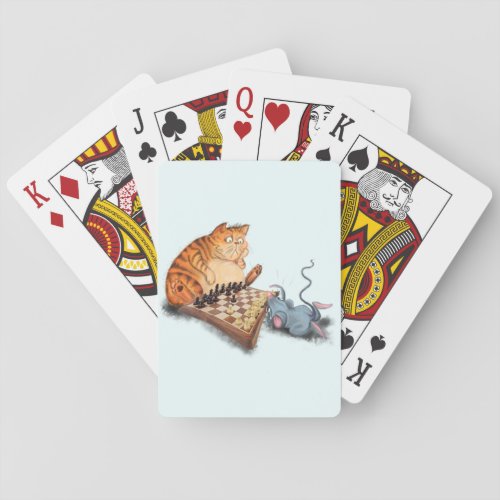 Cat and Mouse Playing Chess Cartoon Drawing Funny  Poker Cards