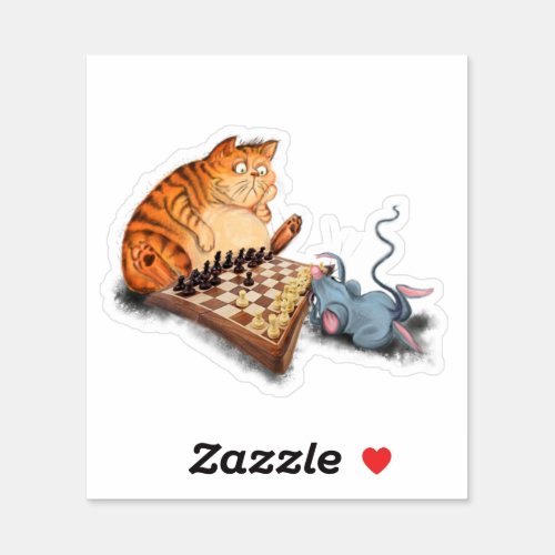 Cat and Mouse Playing Chess Cartoon Drawing Funny  Sticker