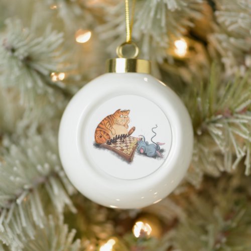 Cat and Mouse Playing Chess Christmas Ornament