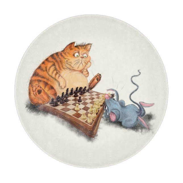 Cat and Mouse Playing Chess Cutting Board (Front)