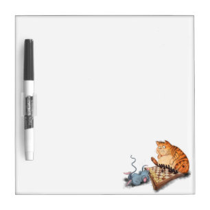 Cat and Mouse Playing Chess Dry Erase Board