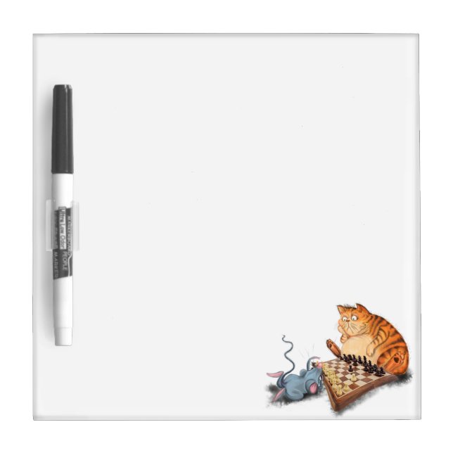 Cat and Mouse Playing Chess Dry Erase Board (Front)