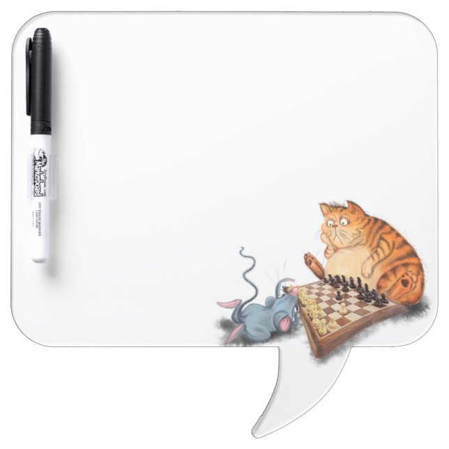 Cat and Mouse Playing Chess Dry Erase Board Fun (Front)