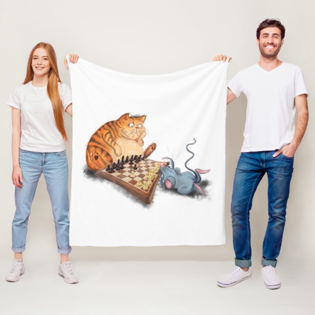 Cat and Mouse Playing Chess Fleece Blanket (In Situ)
