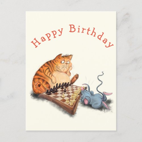 Cat and Mouse Playing Chess Funny Birthday Card