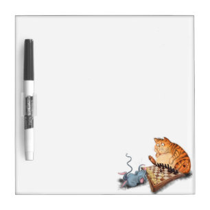 Cat and Mouse Playing Chess Funny Dry Erase Board