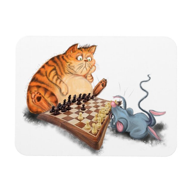 Cat and Mouse Playing Chess Funny Magnet (Horizontal)