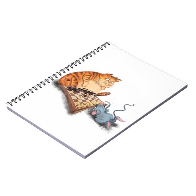 Cat and Mouse Playing Chess Funny Notebook (Left Side)