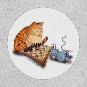 Cat and Mouse Playing Chess Funny Patch