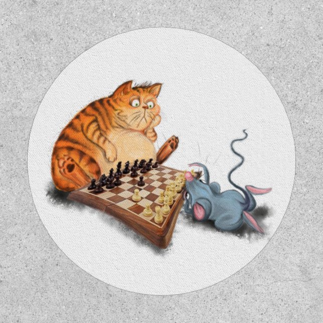 Cat and Mouse Playing Chess Funny Patch (Front)