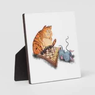 Cat and Mouse Playing Chess Funny Plaque
