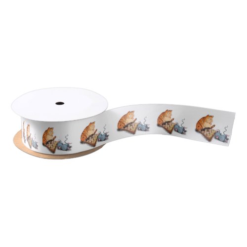 Cat and Mouse Playing Chess Funny Satin Ribbon