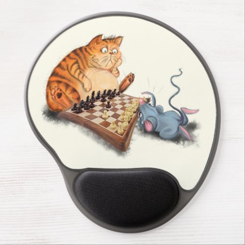 Cat and Mouse Playing Chess Gel Mouse Pad Fun