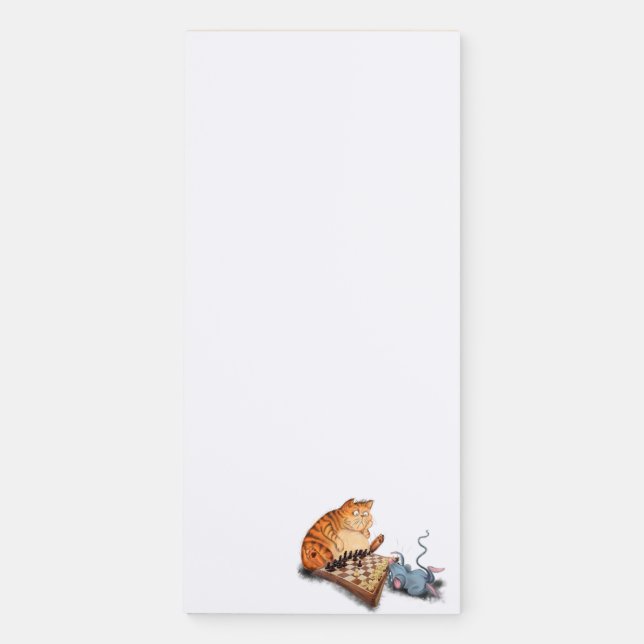 Cat and Mouse Playing Chess Magnetic Notepad (Front)