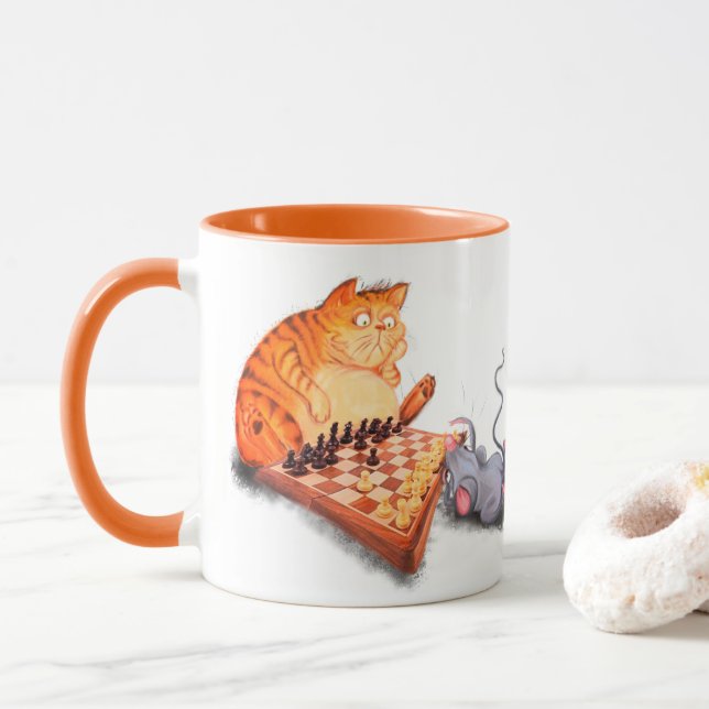 Cat and Mouse Playing Chess Mug Funny (With Donut)