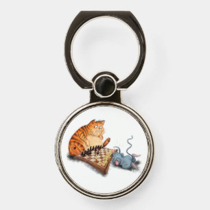 Cat and Mouse Playing Chess Phone Ring Stand