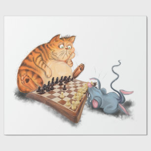 Cat and Mouse Playing Chess Wrapping Paper