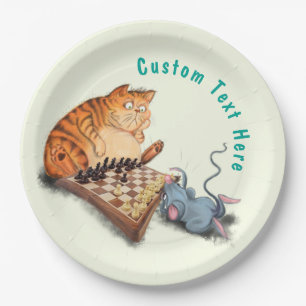 Cat and Mouse Playing Chess Your Text Paper Plates
