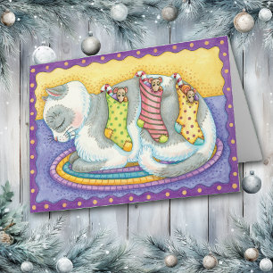 Cat and Mouse Stockings Christmas Greetings Card