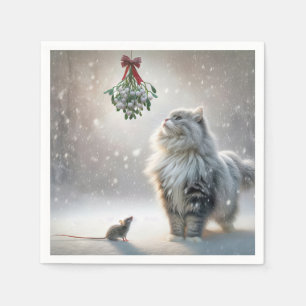 Cat and Mouse Under Mistletoe Napkins