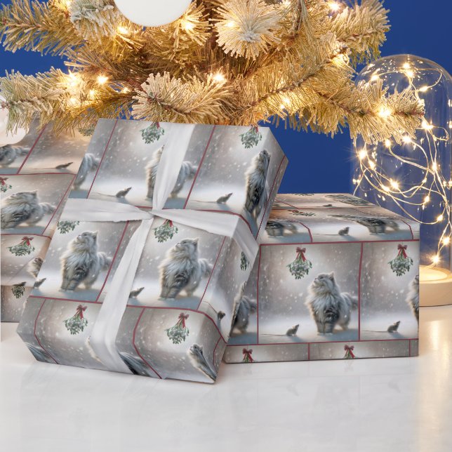Cat and Mouse Under Mistletoe Wrapping Paper (Holidays)