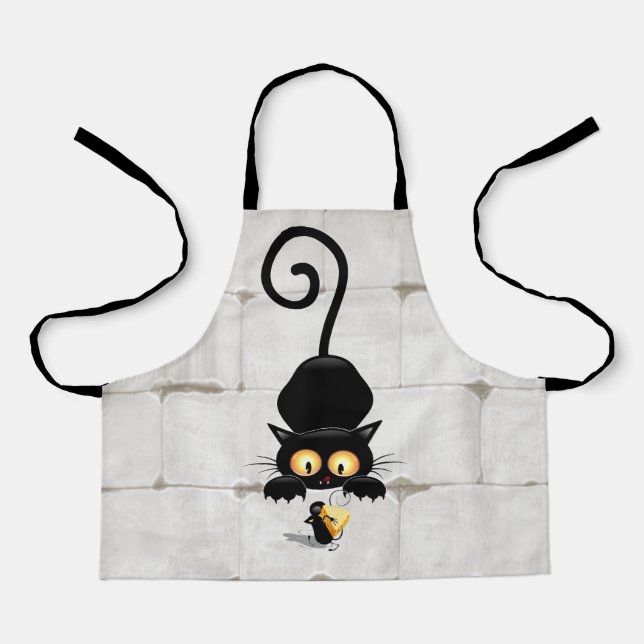 Cat and Mouse with Cheese Fun Cartoon Characters Apron (Front)