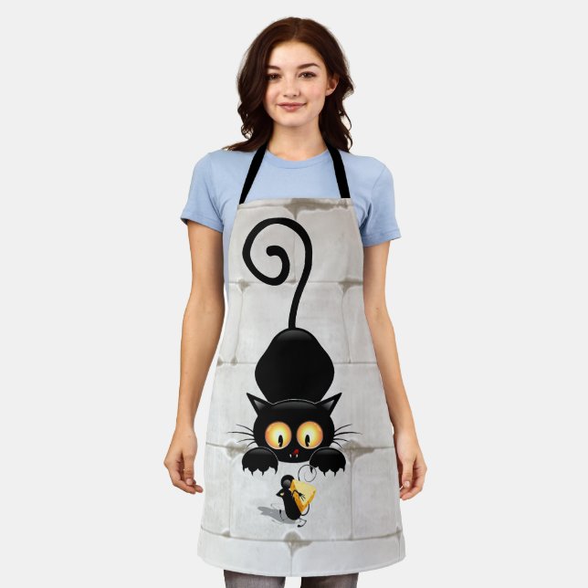 Cat and Mouse with Cheese Fun Cartoon Characters Apron (Worn)