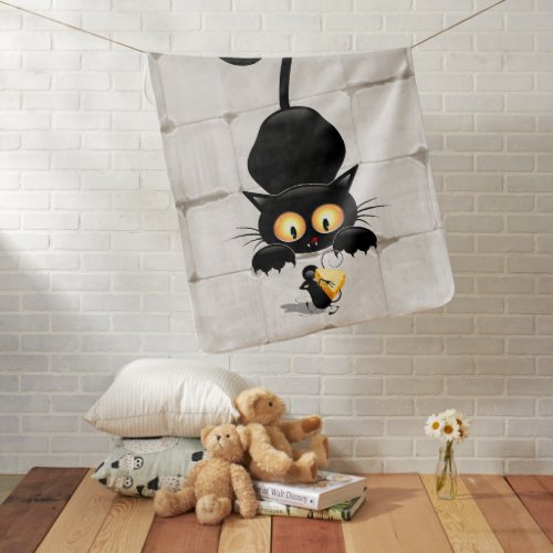 Cat and Mouse with Cheese Fun Cartoon Characters Baby Blanket