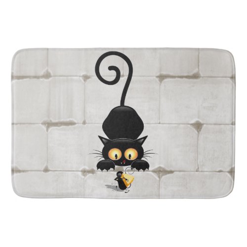 Cat and Mouse with Cheese Fun Cartoon Characters Bath Mat