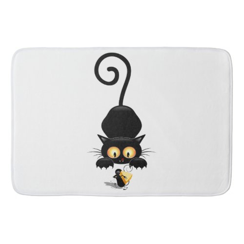 Cat and Mouse with Cheese Fun Cartoon Characters Bath Mat