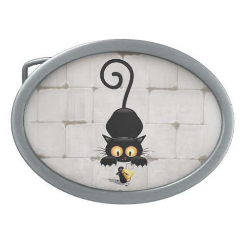 Cat and Mouse with Cheese Fun Cartoon Characters Belt Buckle