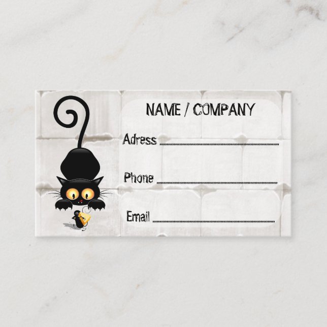 Cat and Mouse with Cheese Fun Cartoon Characters Business Card (Front)
