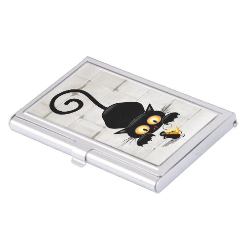 Cat and Mouse with Cheese Fun Cartoon Characters Business Card Case