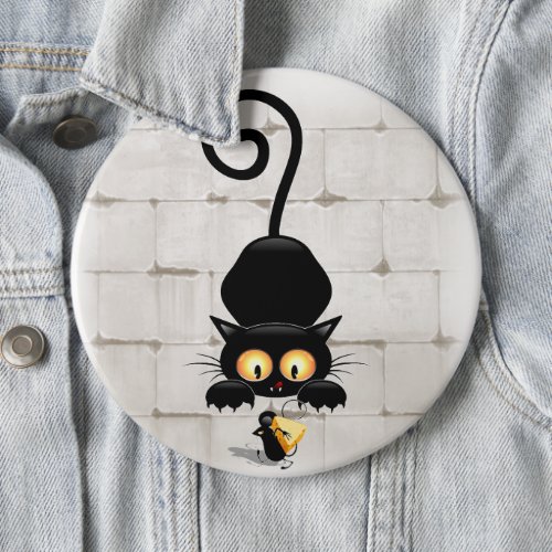 Cat and Mouse with Cheese Fun Cartoon Characters Button