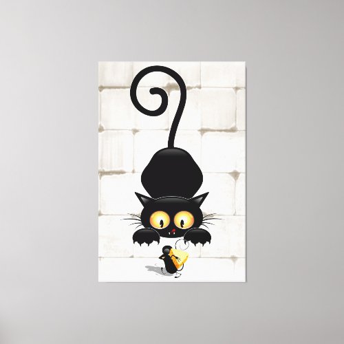 Cat and Mouse with Cheese Fun Cartoon Characters Canvas Print