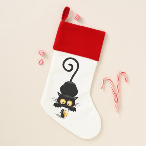 Cat and Mouse with Cheese Fun Cartoon Characters Christmas Stocking