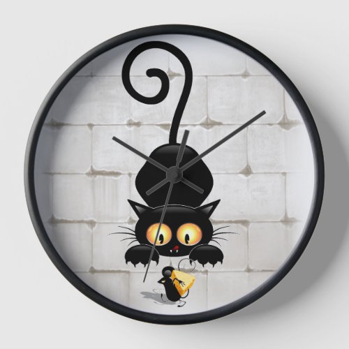 Cat and Mouse with Cheese Fun Cartoon Characters Clock