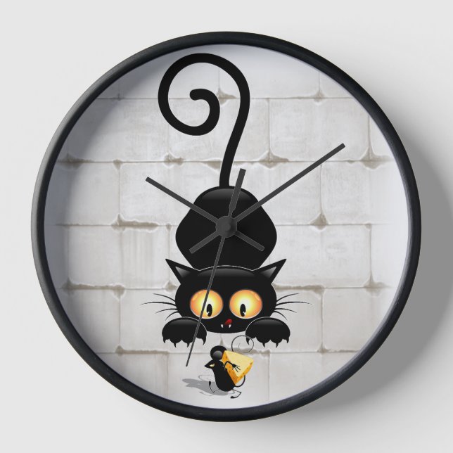 Cat and Mouse with Cheese Fun Cartoon Characters Clock (Front)