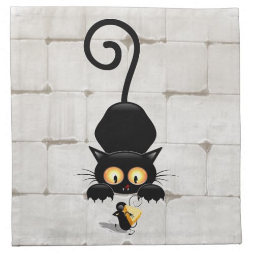 Cat and Mouse with Cheese Fun Cartoon Characters Cloth Napkin