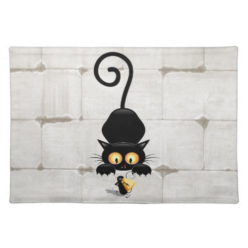 Cat and Mouse with Cheese Fun Cartoon Characters Cloth Placemat