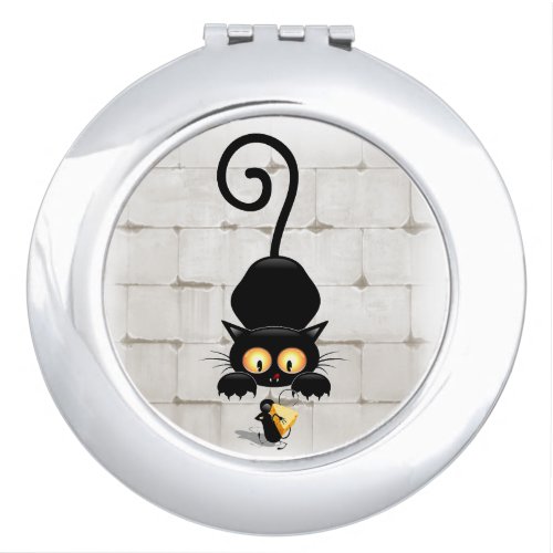 Cat and Mouse with Cheese Fun Cartoon Characters Compact Mirror