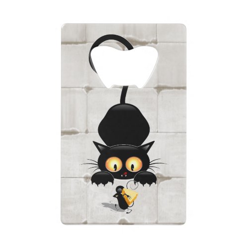 Cat and Mouse with Cheese Fun Cartoon Characters Credit Card Bottle Opener