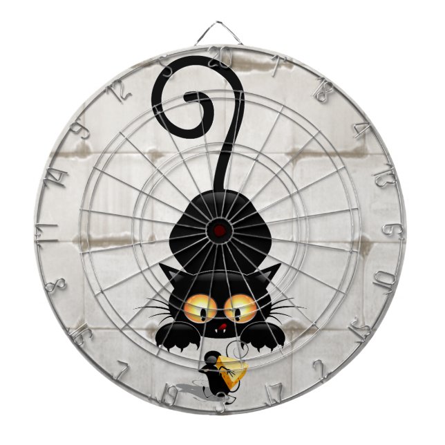 Cat and Mouse with Cheese Fun Cartoon Characters Dart Board (Front)