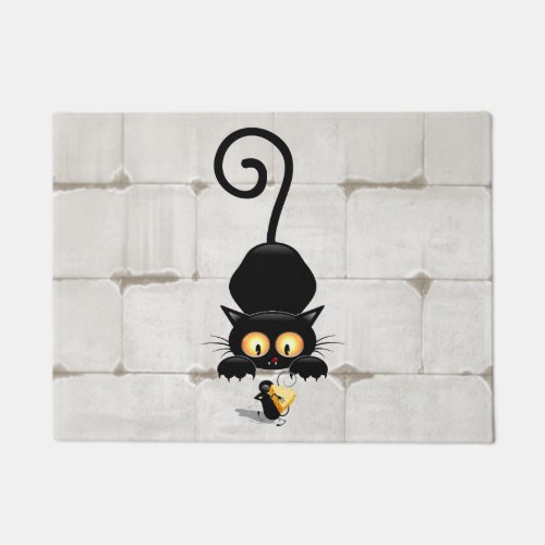 Cat and Mouse with Cheese Fun Cartoon Characters Doormat