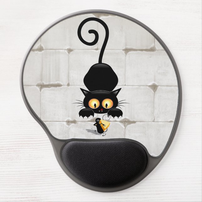 Cat and Mouse with Cheese Fun Cartoon Characters Gel Mouse Pad (Front)