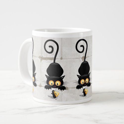 Cat and Mouse with Cheese Fun Cartoon Characters Giant Coffee Mug